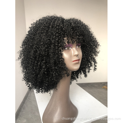 Wholesale natural black brown blonde 12colors glueless high temperature african for black women short hair curly synthetic wig